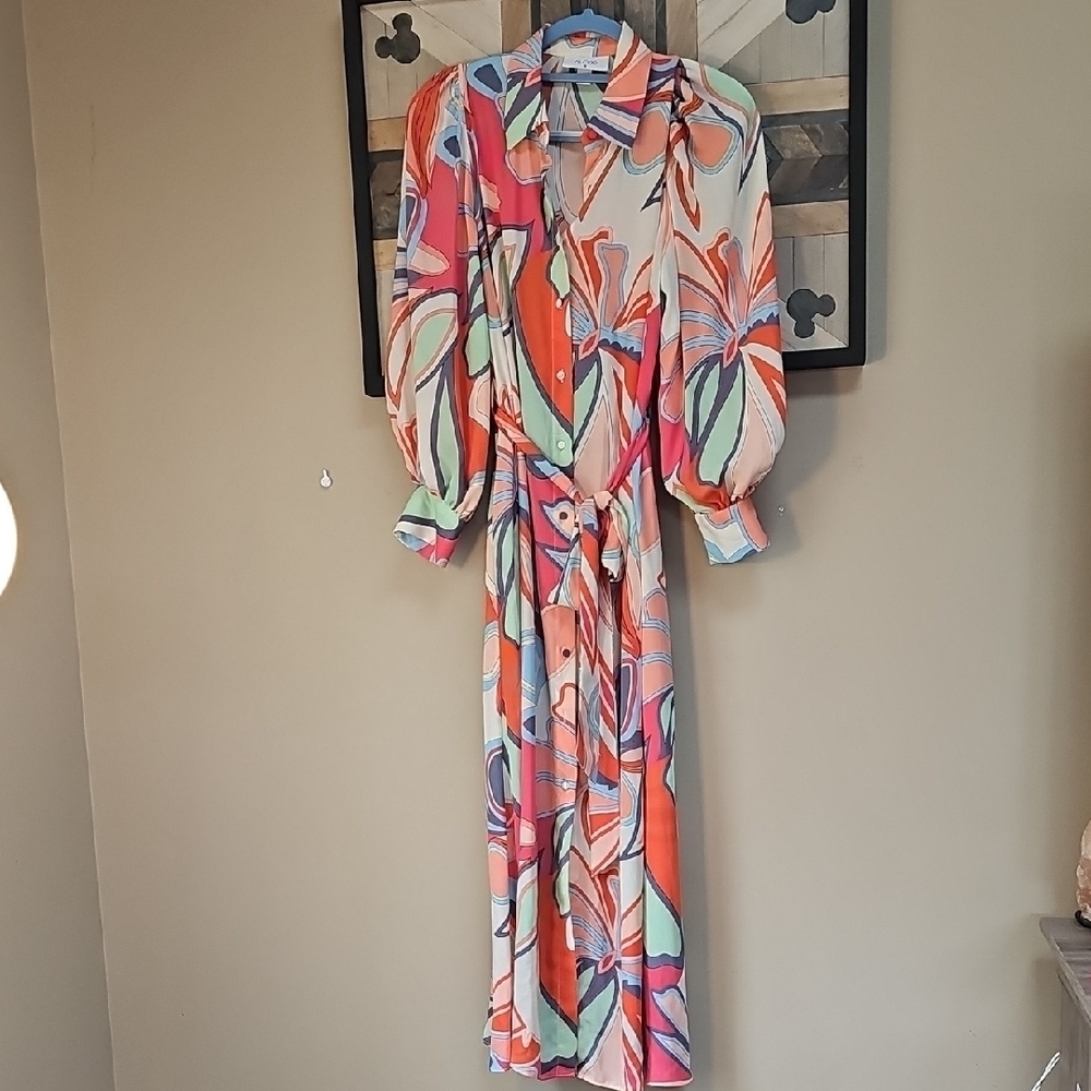 Alexis For Target Colorful Long Sleeve Button Down Dress - Picture 1 of 6